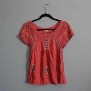 Forever 21 Boho Embroidered Shirt Peasant Blouse